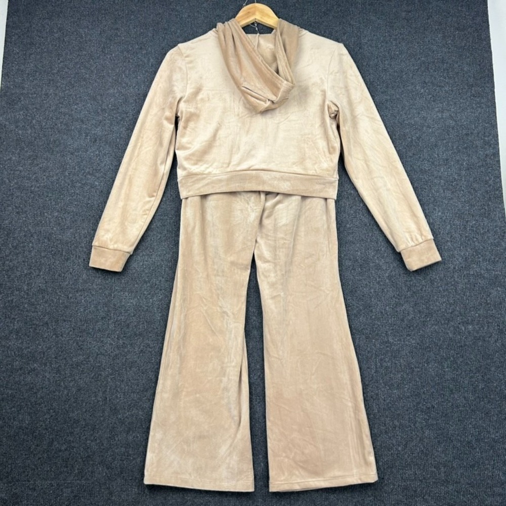 bebe Beige Velour Tracksuit Zip Up Hoodie Rhinestone 'bebe' Spell Out - Medium - Picture 5 of 16